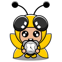 Obraz premium vector cartoon character cute insect bee animal mascot costume holding compass