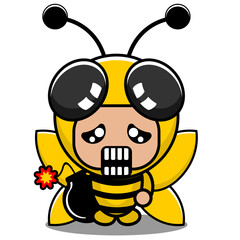 vector cartoon character cute insect bee animal mascot costume holding bomb