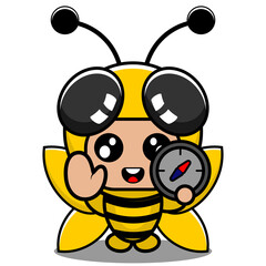 vector cartoon character cute insect bee animal mascot costume holding compass