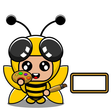 vector cartoon character mascot costume animal bee cute insect painter