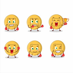 A sporty dalgona candy square boxing athlete cartoon mascot design