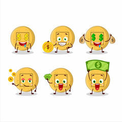 Dalgona candy square cartoon character with cute emoticon bring money