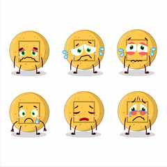 Dalgona candy square cartoon character with sad expression