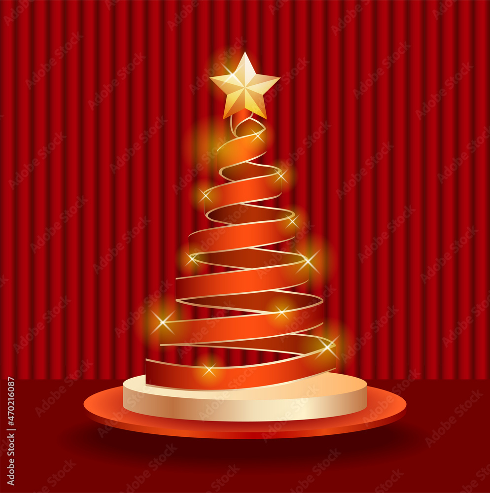 Poster vector rendering of 3d background for christmas and new year with red and gold marble podium, produc