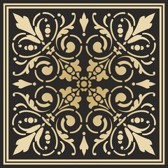Vector gold floral square ornament. Patterns of the peoples of Europe. Greek and Roman stencil.
