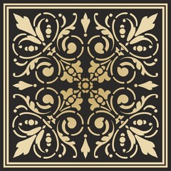 Vector gold floral square ornament. Patterns of the peoples of Europe. Greek and Roman stencil.
