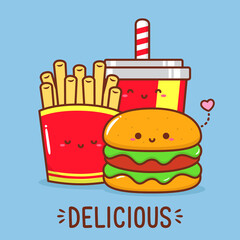 cute fast food with different expression