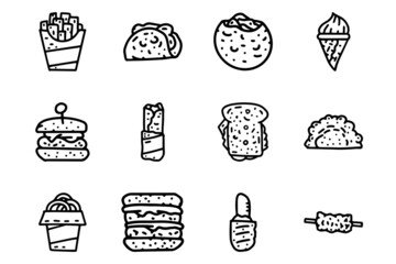 Fast food line vector doodle simple icon set