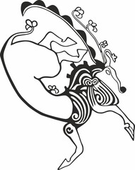 Vector tattoo of Altai princess Ukoka. Ancient Scythian drawing on the skin. Asian mummy women - shaman
