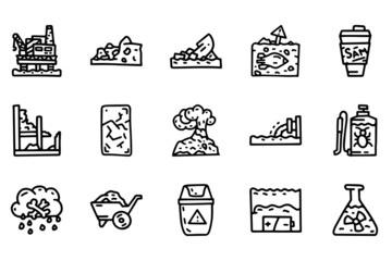 Pollution line vector doodle simple icon set
