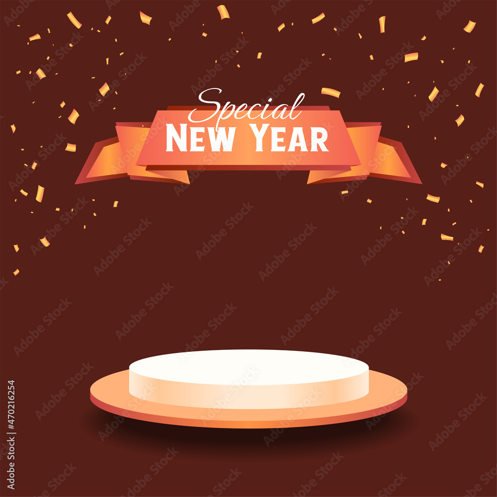 Poster vector rendering of 3d background for christmas and new year with red and gold marble podium, produc