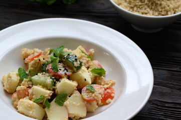 Dietary food apple qunoa salad with cucumber