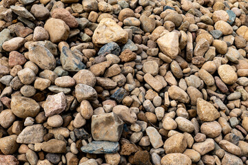 Closeup of a pile of landscape rocks of various sizes, for use as background for texture.