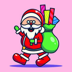 santa clause giving gold coin, money bag for christmas gift	