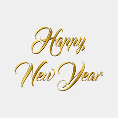 Fototapeta na wymiar Happy New Year handwritten lettering typography design, new year celebration confetti and balloon sparkle firework gold white blue background and new year calligraphy font