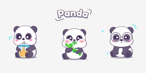 Cute panda characters vector illustration. © reza