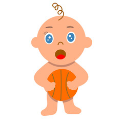 Cute baby boy standing with a ball, amazed