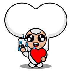 vector cartoon character cute half-bone mascot costume as if he likes to drink milk