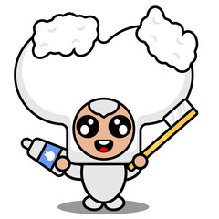cartoon vector cute half bone mascot costume character holding toothpaste and toothbrush