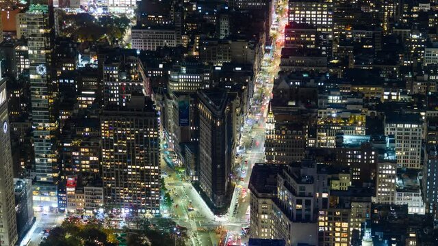 Flatiron Building, NYC Night Timelapse from Above