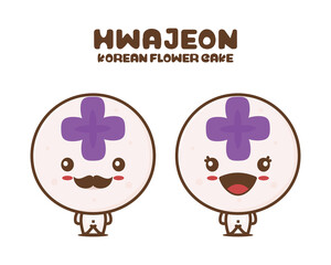 hwajeon cartoon mascot, korean traditional flower cake illustration
