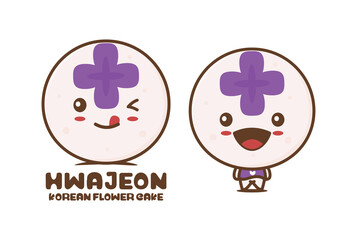 hwajeon cartoon mascot, korean traditional flower cake illustration