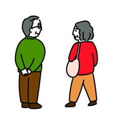 後ろ姿　老夫婦　老人おじいさん　おばあさん
中高年　父母　祖父母　イラスト