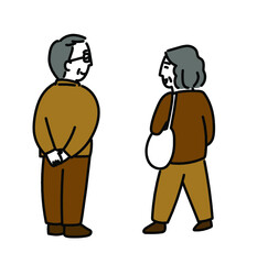 後ろ姿　老夫婦　老人
おじいさん　おばあさん
中高年
父母
祖父母　イラスト
