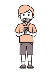 両手で持ったスマホを見ている男性のイラスト素材