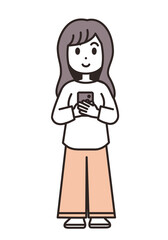 両手で持ったスマホを見ている若い女性のイラスト素材