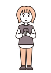 両手で持ったスマホを見ている若い女性のイラスト素材