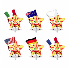 Star candy cartoon character bring the flags of various countries