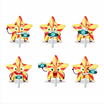 Photographer profession emoticon with star candy cartoon character