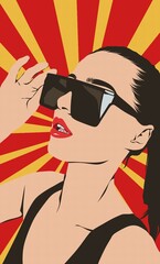 woman with sunglasses in pop art style 