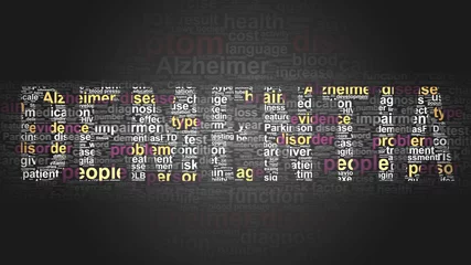 Fotobehang Dementia - essential subjects and terms related to Dementia arranged by importance in a 2-color word cloud poster. Reveal primary and peripheral concepts related to Dementia, 3d illustration © GoodIdeas