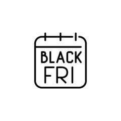 Black Friday sale date in calendar. Pixel perfect, editable stroke icon