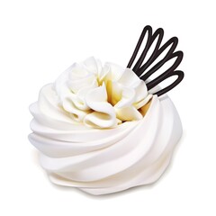 Realistic meringue cake and cream. Vector illustration of meringue cake on white background