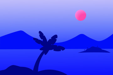 vector graphics of tropical landscape. Summer background 