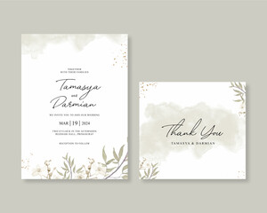 Fototapeta na wymiar Wedding card invitation template with floral watercolor painting