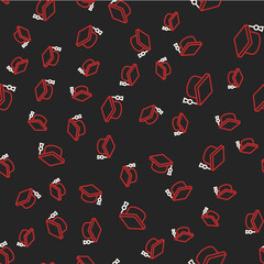 Line Graduation cap icon isolated seamless pattern on black background. Graduation hat with tassel icon. Vector