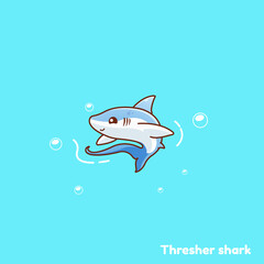 Cute Thresher Shark Illustration With Bubbles.