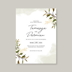 Wedding card template with foliage watercolor