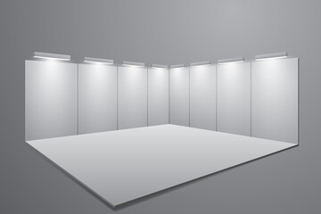 Vector illustration of a three dimensional exhibition room, expo stand template on a plain backgrounds