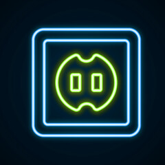 Glowing neon line Electrical outlet icon isolated on black background. Power socket. Rosette symbol. Colorful outline concept. Vector