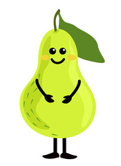 Cartoon cute pear character design, pear icon illustration template vector. Happy pear fruit with cute kawaii face, funny vegetarian character