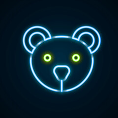 Glowing neon line Teddy bear plush toy icon isolated on black background. Colorful outline concept. Vector
