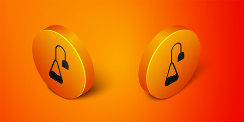 Isometric Tea bag icon isolated on orange background. Orange circle button. Vector
