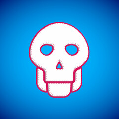 White Skull icon isolated on blue background. Happy Halloween party. Vector