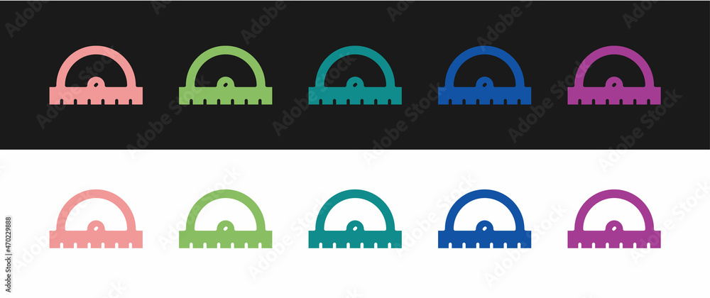 Poster set protractor grid for measuring degrees icon isolated on black and white background. tilt angle me