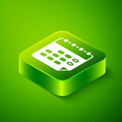Isometric School timetable icon isolated on green background. Green square button. Vector